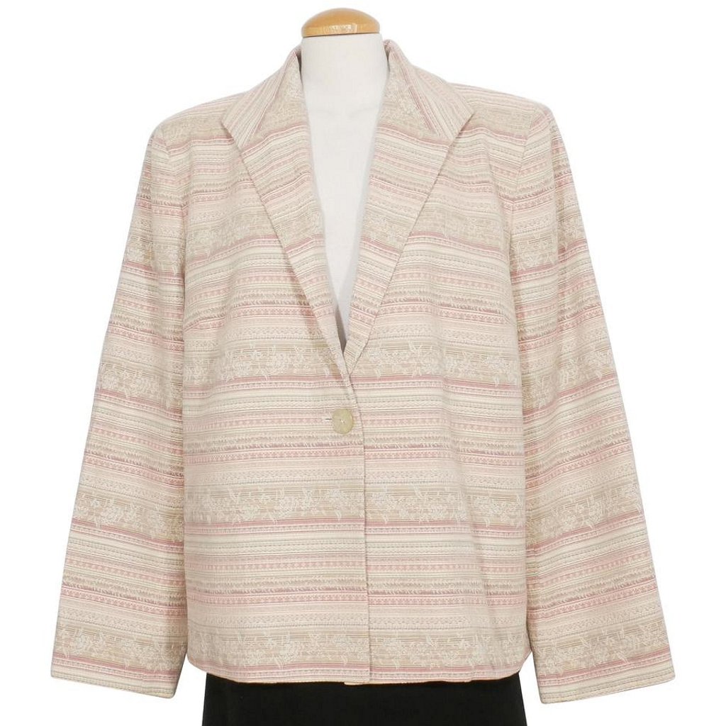 Faille Stripe Embroidered Floral Jacket 16w